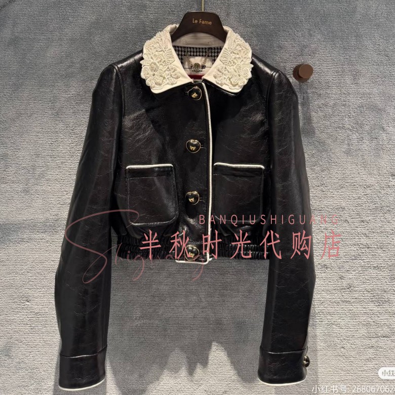 (小魔女)LF25Q51FC333原3295翻领皮外套 Lefa拉姆25秋5专柜正品