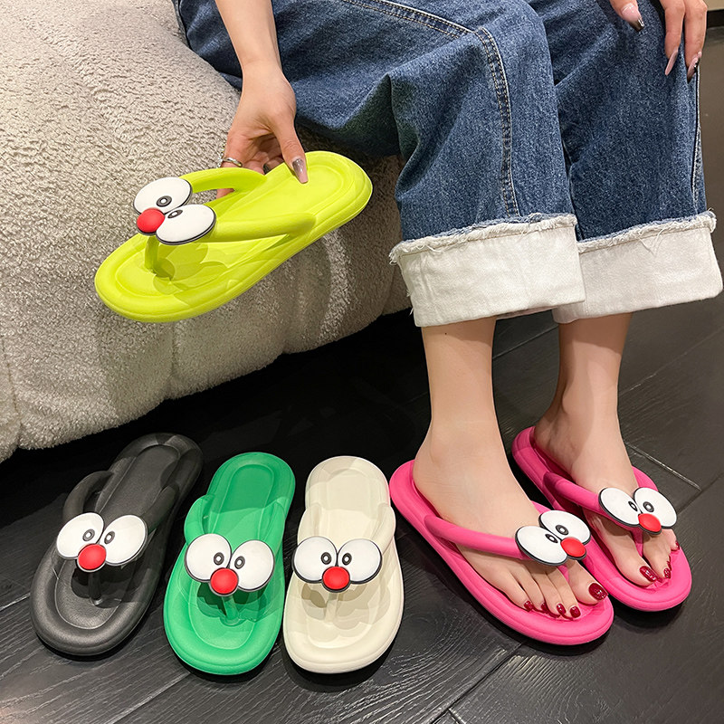 卡通大眼平底舒适人字拖防滑可爱女拖鞋夹趾性感度假沙滩公主凉拖