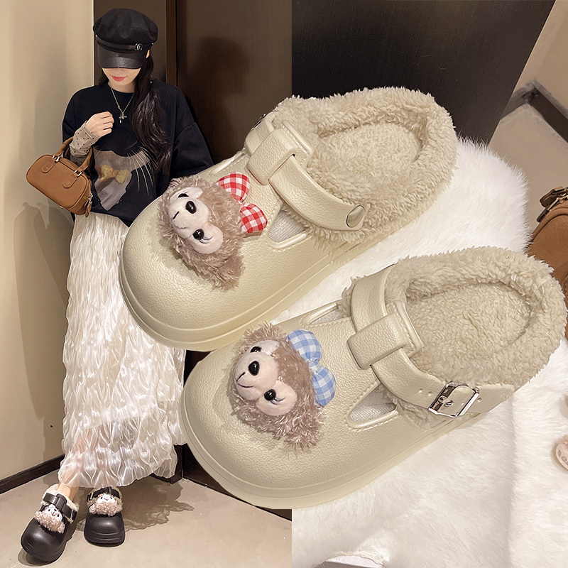 毛绒达菲熊包头可爱居家保暖棉鞋
