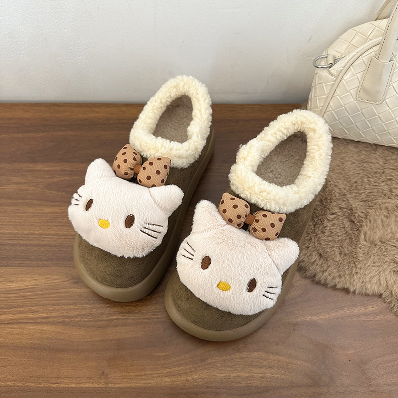 卡通小猫头外穿加绒保暖懒人棉鞋