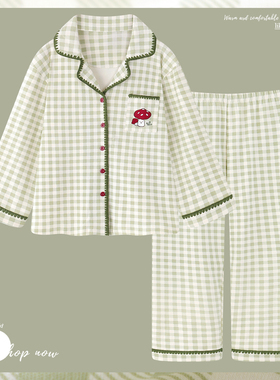 100%棉睡衣女款春秋款纯棉长袖家居服套装2025新款全棉秋冬季格子