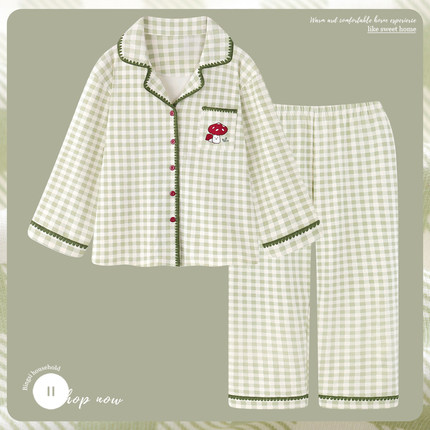 100%棉睡衣女款春秋款纯棉长袖家居服套装2025新款全棉秋冬季格子