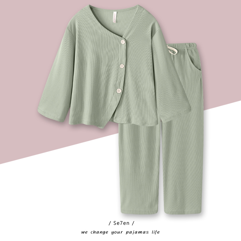 新款女士纯棉长袖睡衣套装