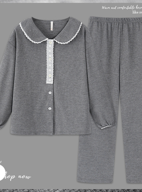 Se7enの睡衣女春秋款纯棉华夫格长袖家居服套装2025新款秋冬ins