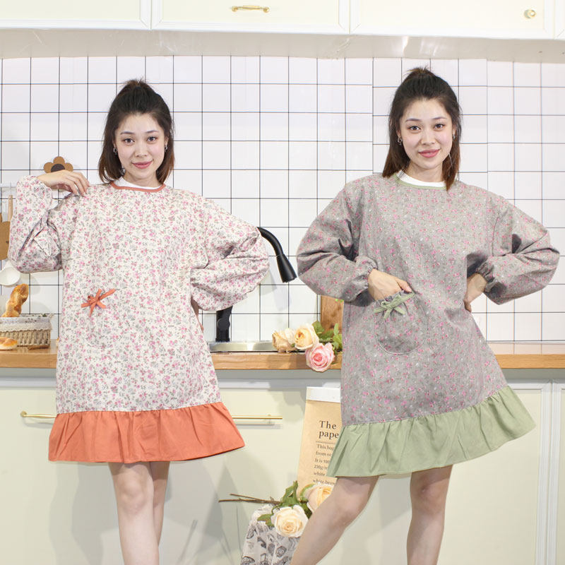 厨房围裙防水防油女做饭家用长袖罩衣女小个子布料新款网红围腰,家庭/个人清洁工具,围裙,淘宝优惠券,粉丝福利购,淘宝优惠卷