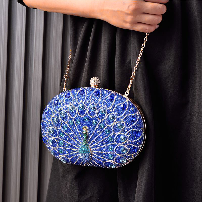 Studded peacock gemstone bling clutch bag banquet handbag