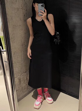 小众气质款黑色无袖背心连衣裙2023夏季新品简约百搭内搭女裙潮