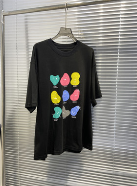 卡通可爱风休闲短袖chic黑色T恤衫