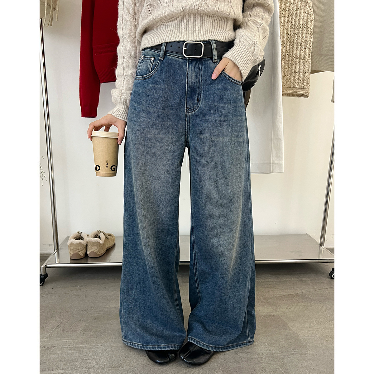 T台韩系阔腿牛仔裤2025冬款