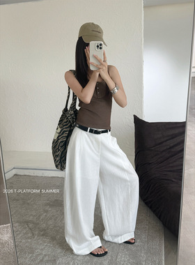 T-PLATFORM广州十三行 高腰显瘦阔腿裤女夏通勤设计感休闲裤16582