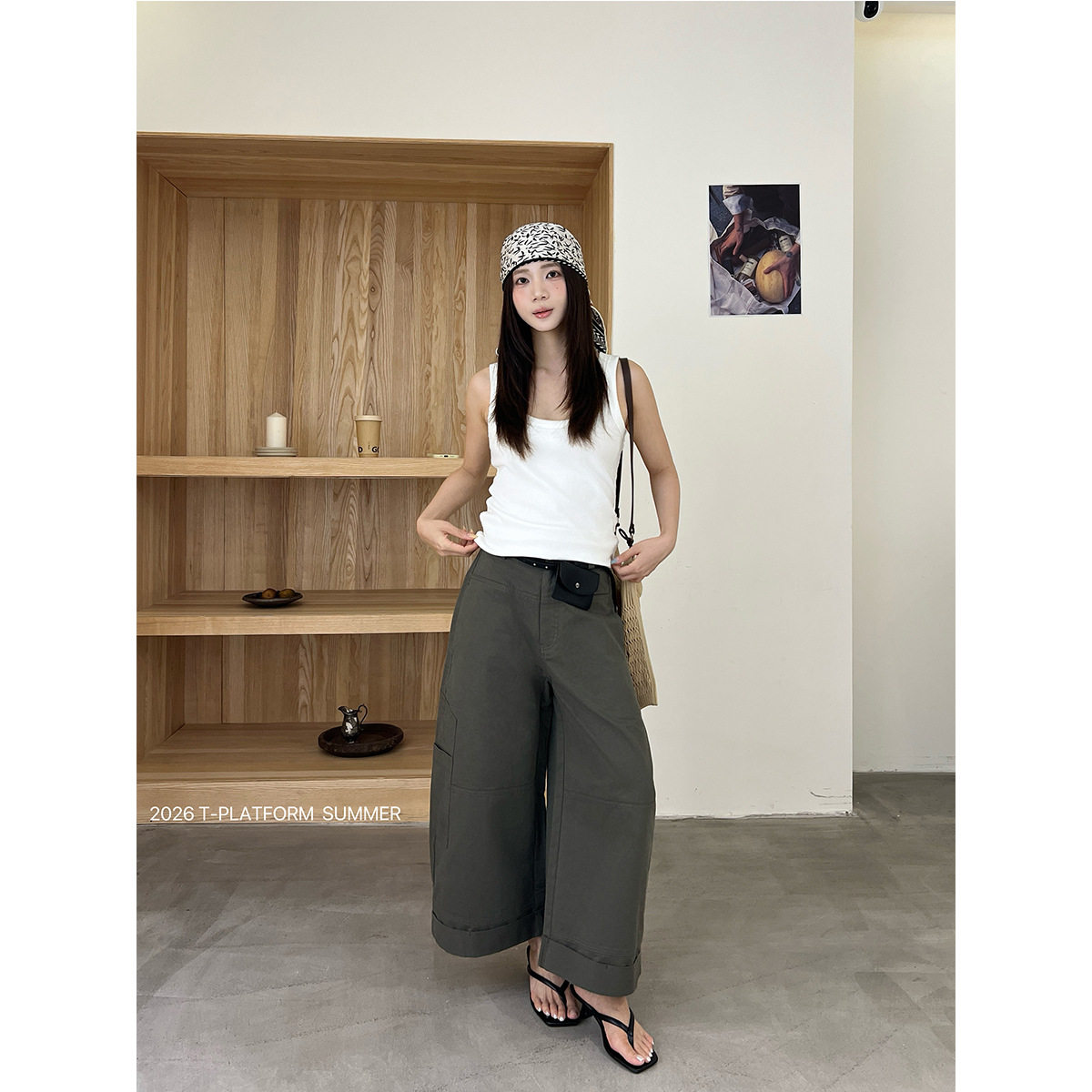 T-PLATFORM 高级工装弯刀牛仔裤女水洗棉松弛感九分裤2026夏68326