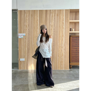 T-PLATFORM 韩版cleanfit简约双褶垂坠感阔腿裤女秋季休闲裤83091