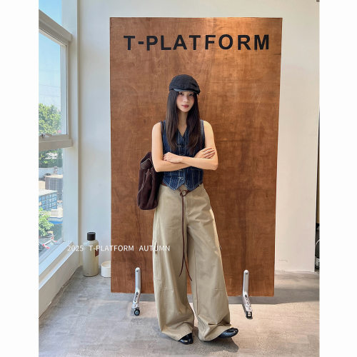 T-PLATFORM设计感工装休闲裤女