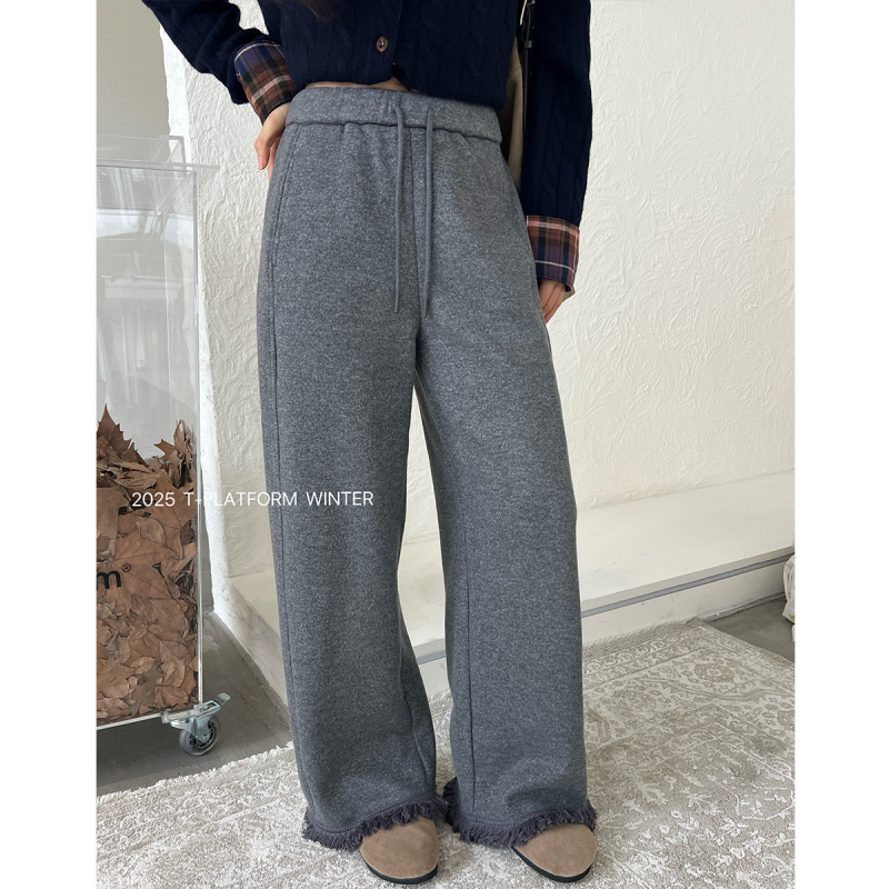 T台裤脚流苏厚绒休闲裤