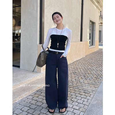 T-PLATFORM韩系显瘦阔腿牛仔裤