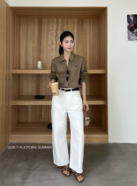 T台/T-PLATFORM 重工棉感水洗窄版牛仔裤女九分直筒裤小个子68377