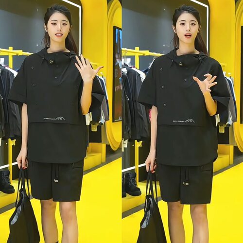 新款百搭休闲男士宽松潮流日系上衣半袖时尚极简短裤简约时尚套装