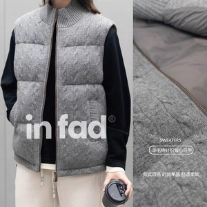 iE Fag【绵羊毛填充马甲】绵羊毛针织麻花马甲秋冬加厚毛织坎肩