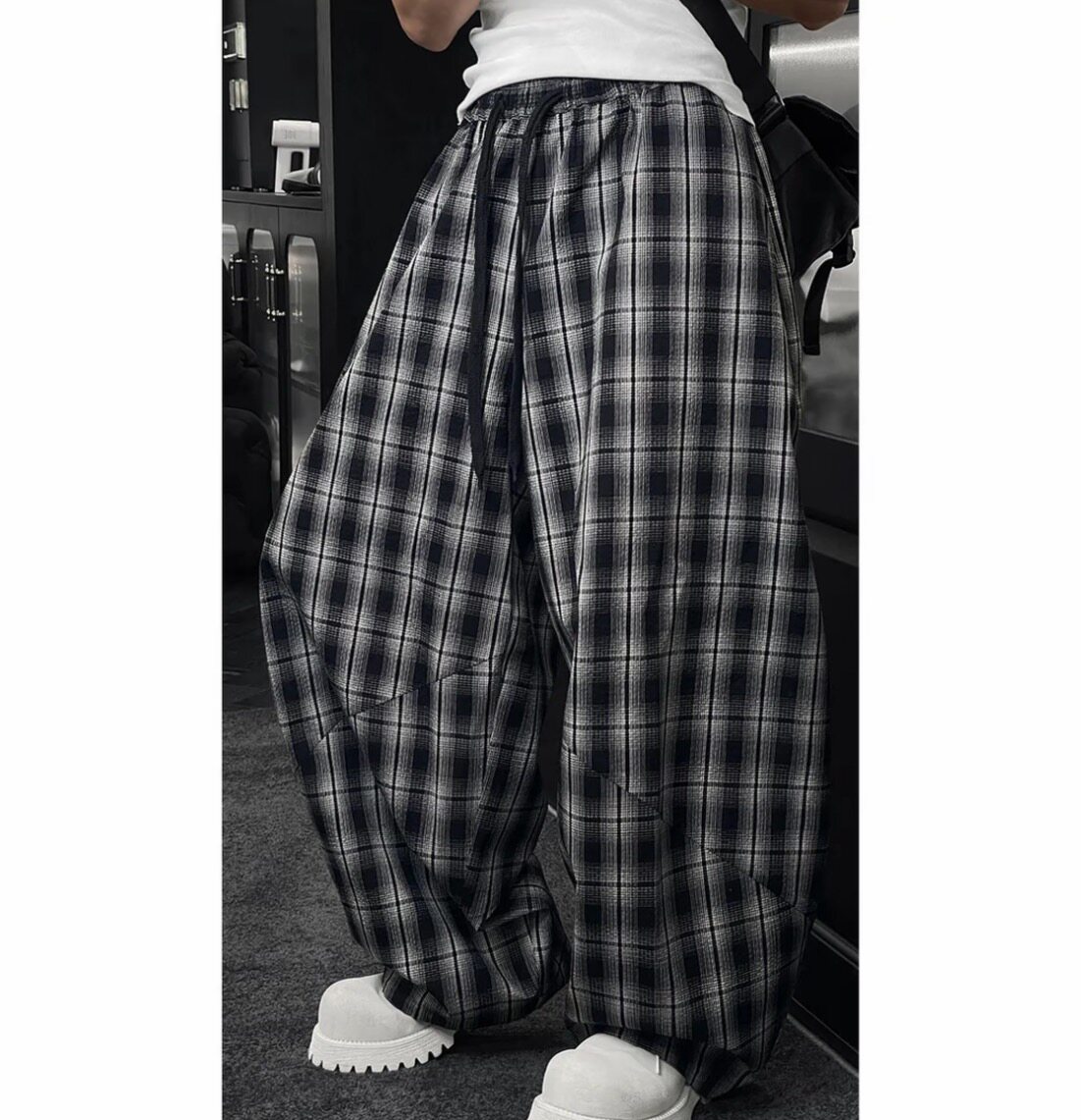 2026春季新品美式复古慵懒风格子裤男士痞帅宽松休闲百搭弯刀长裤
