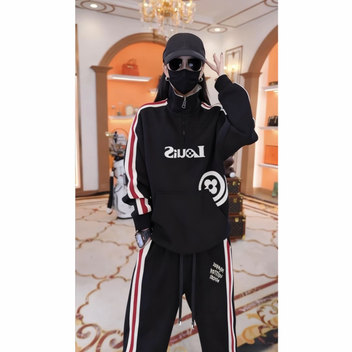 【艳公子冬季加厚套装】新宽松圆领卫衣潮牌情侣T恤 上衣84032