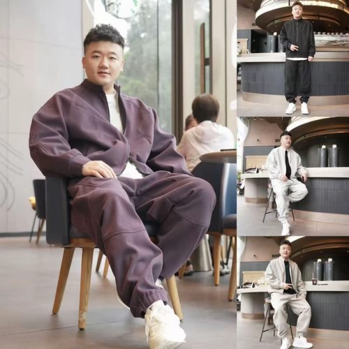 小爽大码男装加厚加绒套装宽松套装上衣牛奶丝拉毛裤子套装342