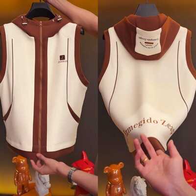 【伍伍专属-H079】26年新款老钱风男士休闲气质轻奢坎肩连帽马甲