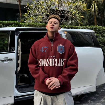 秋冬重磅加绒加厚足球亨利美式潮牌情侣混色纱支斜纹保暖植绒卫衣