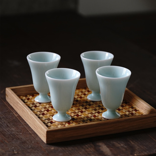课植窑 青瓷高足杯 茶杯玉质瓷青白釉高温瓷主人杯送礼套装青花瓷