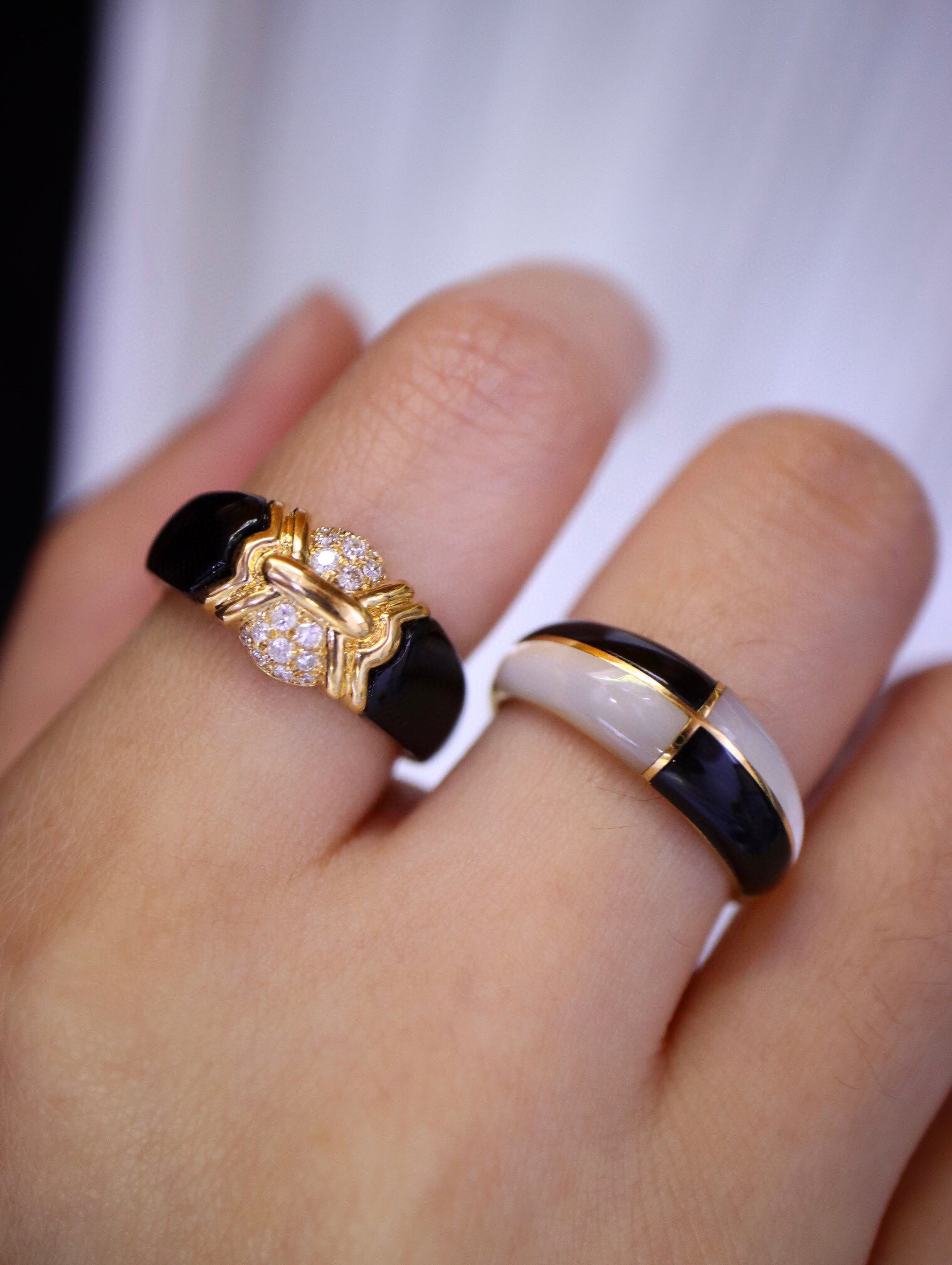 18k金复古神秘黑金钻石戒指女中古风黑玛瑙钻戒个性高级感轻奢ins