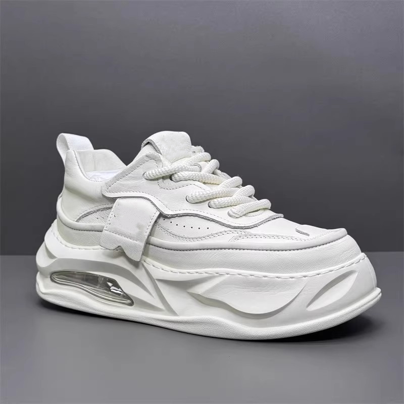 厚底增高头层牛皮日系运动板鞋