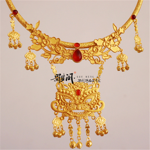 蜀梦阁璎珞项圈古风汉服原创设计百搭金醒狮古风明制百搭富贵项链