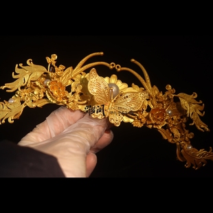 蜀梦阁原创古风汉服发冠明制颤枝蝴蝶仿花丝古典步摇头饰结婚发簪