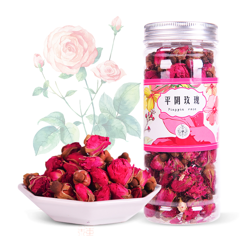 玫瑰花茶55gx3平阴特级大朵重瓣红玫瑰干花蕾食用泡水花冠花草茶