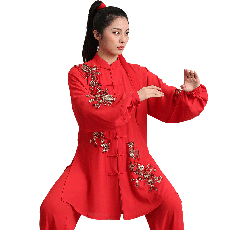 言一夏季刺绣武术丝麻表演太极服