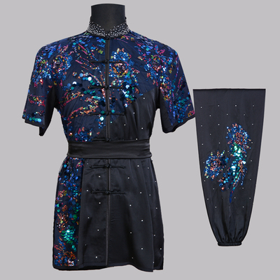 言一武术多彩亮片新款长拳服练功服中国功夫比赛服彩服黑色男女