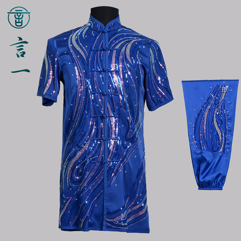 言一武术亮片绣武术服功夫彩服长拳服新款竞技中国表演服定做男女