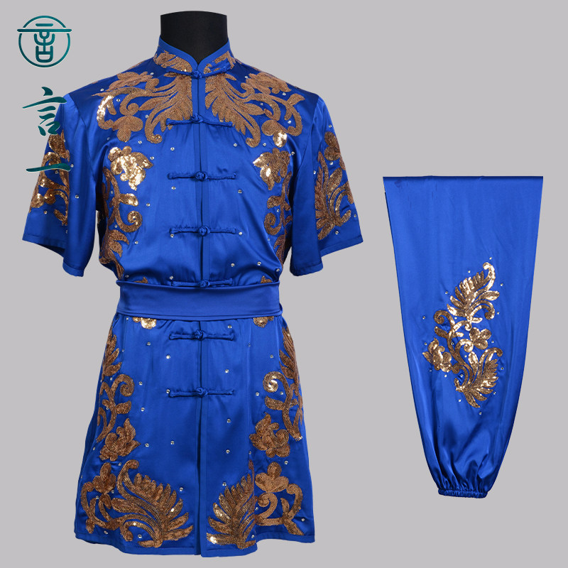 言一武术新款武术比赛服长拳服蓝色彩服南拳男生女生定做亮片