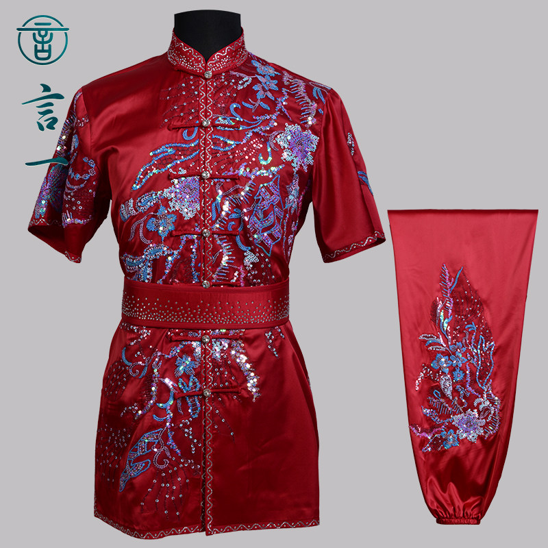 言一武术新款亮片绣武术服长拳服南拳比赛套装竞赛考级定做