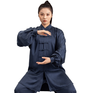 言一太极服砂洗重磅真丝团体比赛太极拳练功服新款飘逸桑蚕丝男女