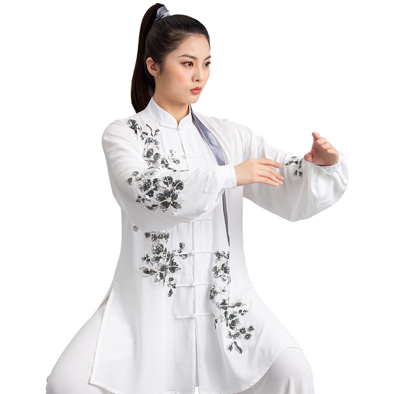 言一太极新款练功服亮片白色透气