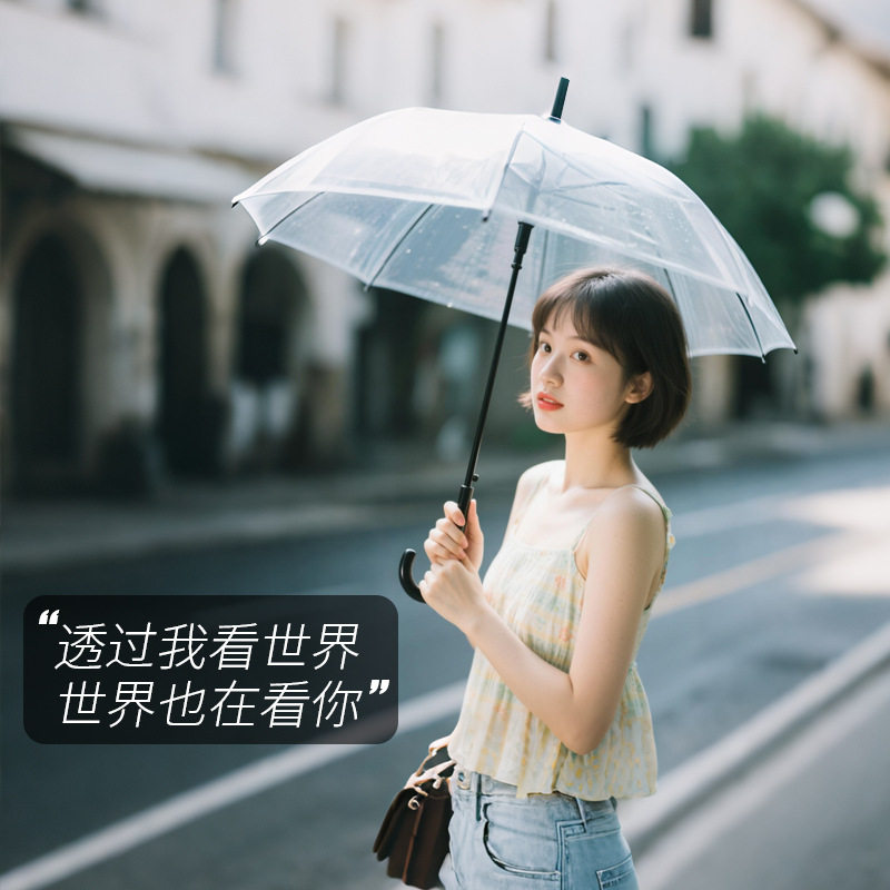 透明雨伞女学生长柄简约韩版ins森系小清新双人网红伞可定制logo