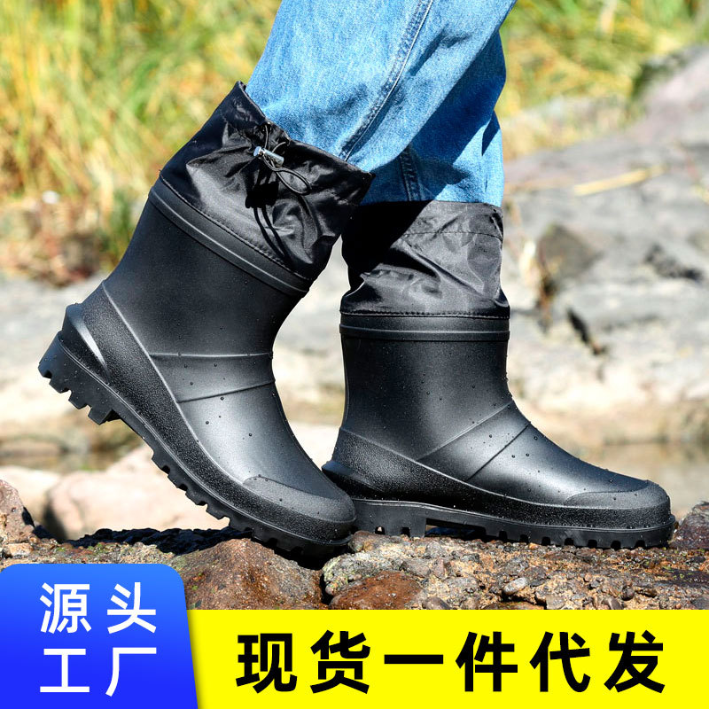 雨鞋男款矮筒防水鞋防滑钓鱼套鞋加绒水靴棉套硅胶鞋低筒雨靴子男