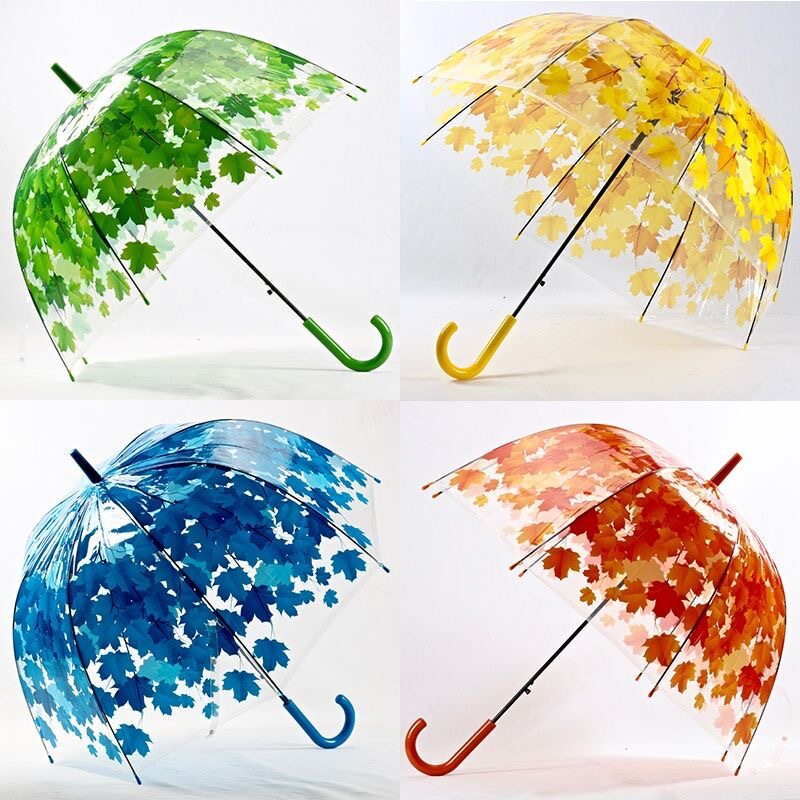 夏季绿叶枫叶款透明伞晴雨两用展会礼品伞个人创意时尚文艺直杆伞