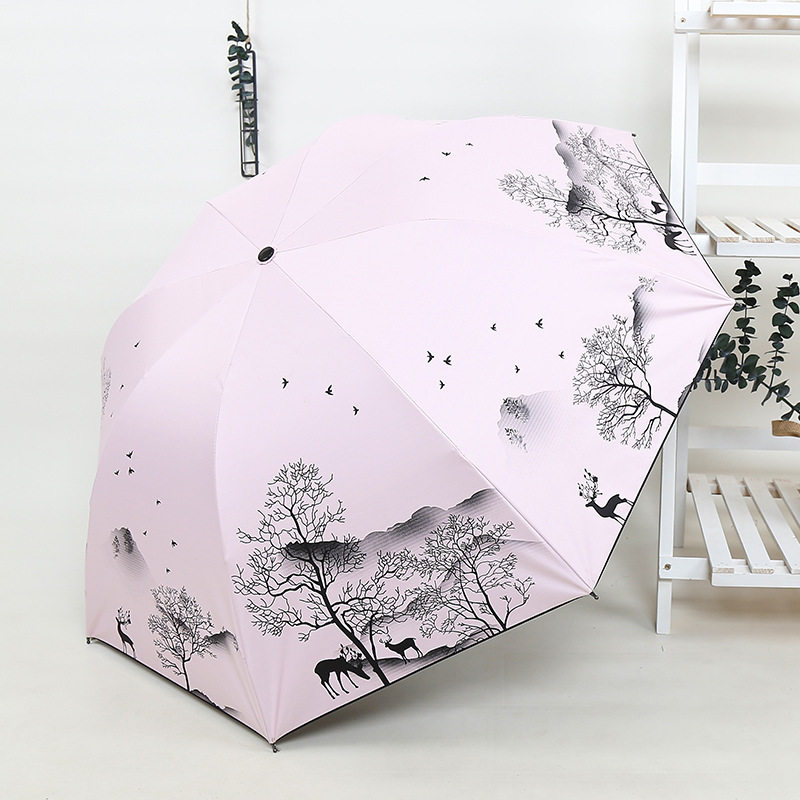 小清新复古风雨伞简约防晒防紫外线太阳伞卡通小鹿折叠晴雨两用伞
