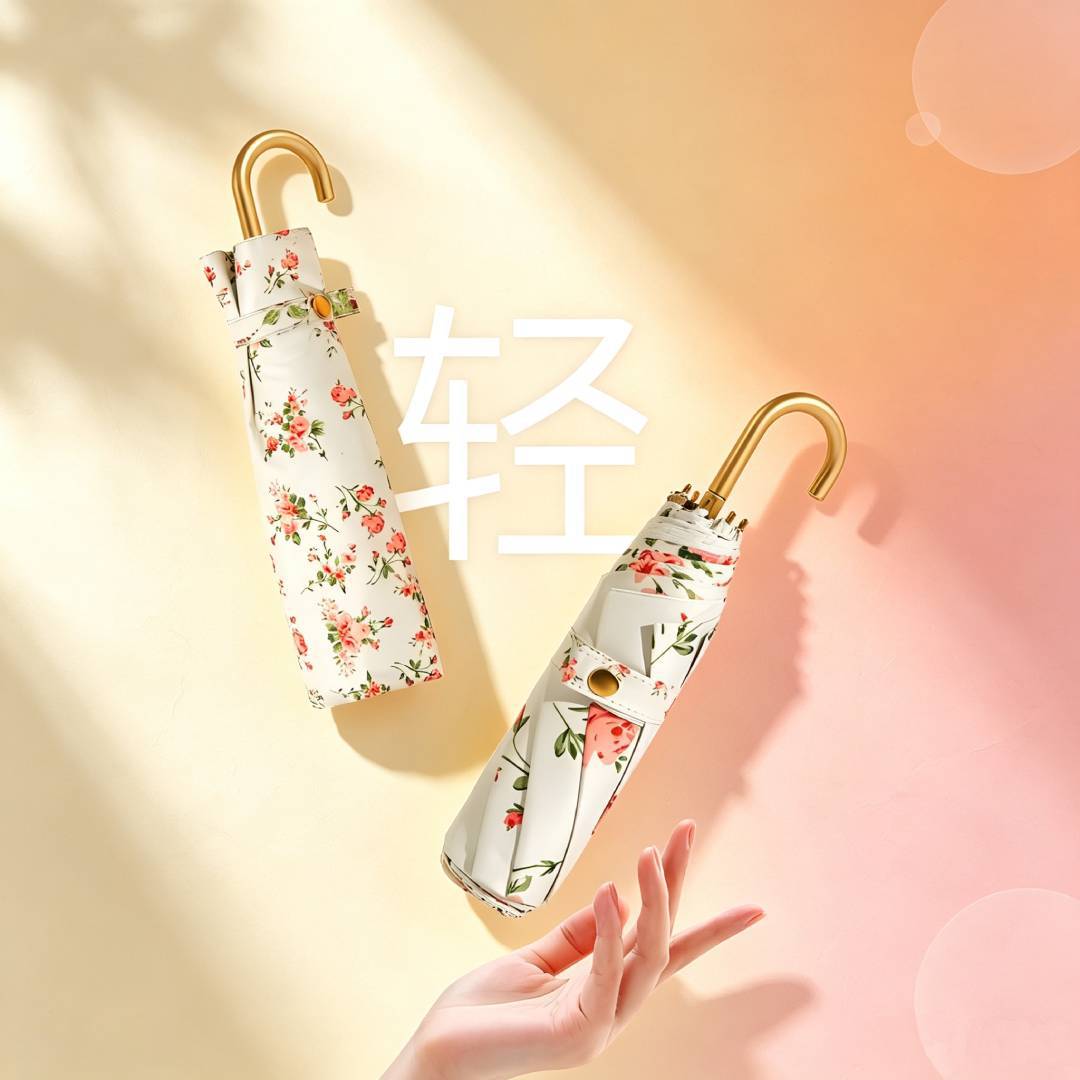 三折金色弯柄手开伞彩胶防晒遮阳晴雨两用雨伞现货厂家直发礼品伞