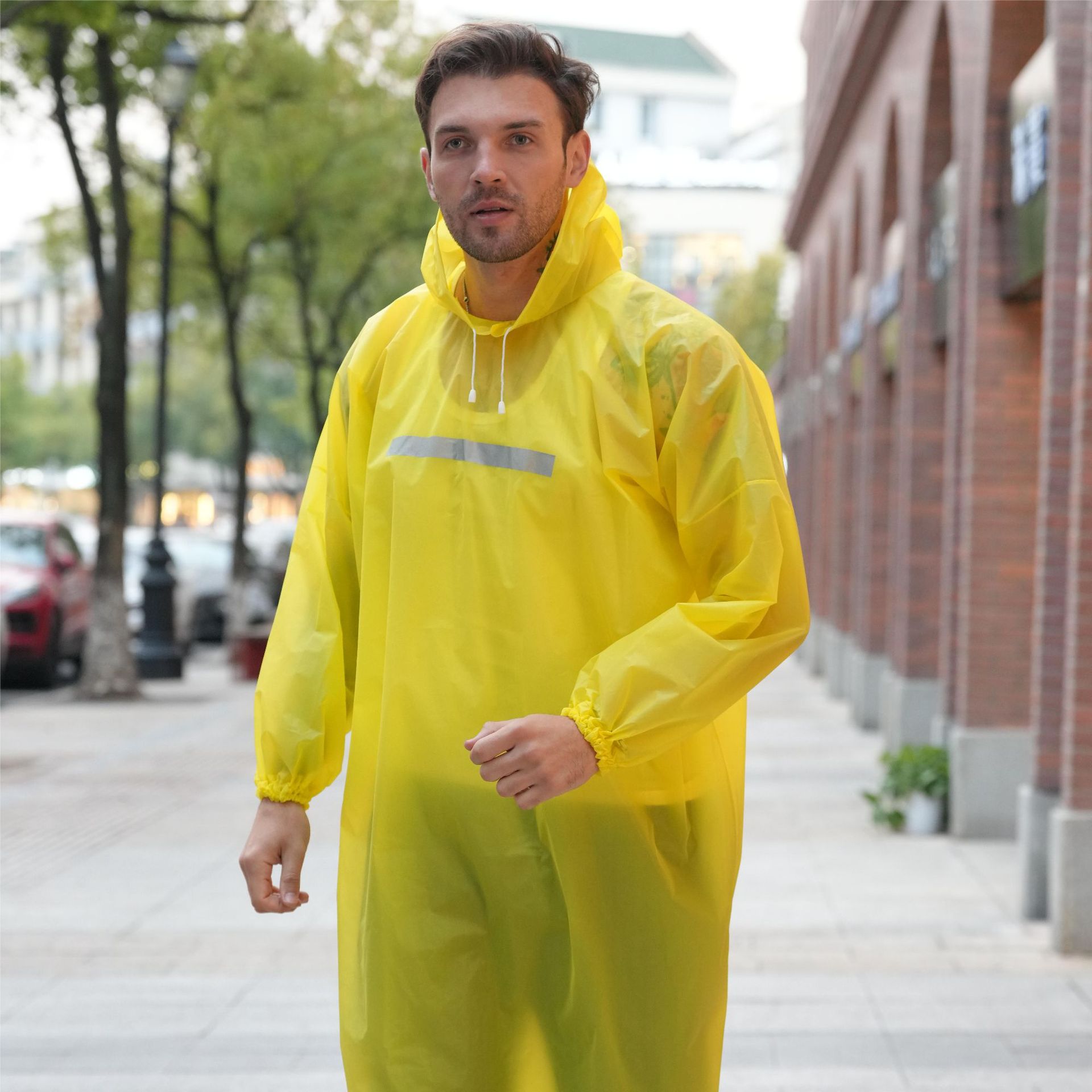 套头eva雨衣前后反光雨衣全身加厚帽绳皮筋便携成人款安全雨披