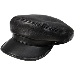 女士真皮帽子秋冬季英伦百搭休闲帽平顶时尚潮牌鸭舌帽复古风羊皮