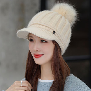 帽子女冬天保暖加绒针织套头帽骑车防寒护耳冬季骑车毛线帽鸭舌帽