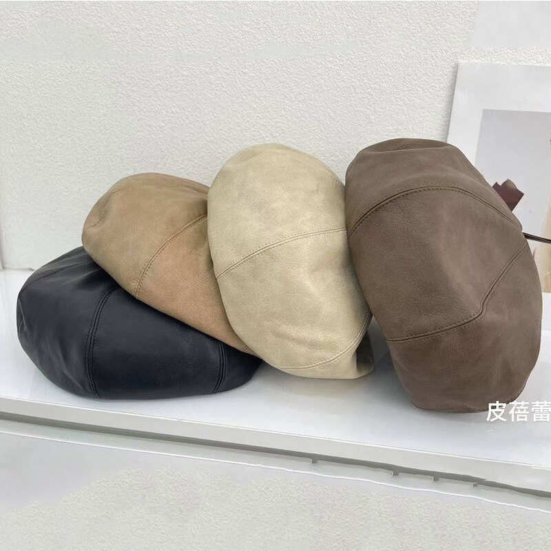 网红同款pu皮帽南瓜帽子贝雷帽女秋冬韩版日系八角帽画家帽英伦潮