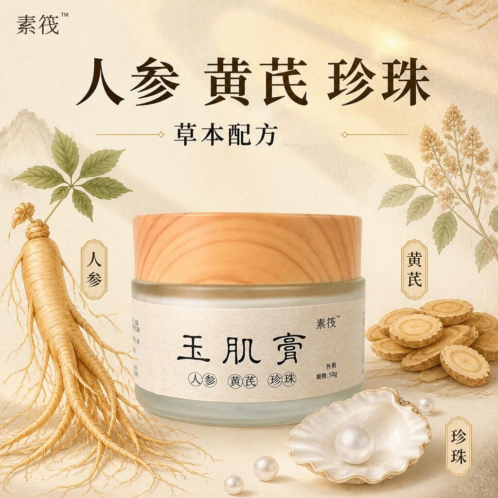 直播同款玉肌膏人参黄芪珍珠植物萃取珍珠膏艾优茗正品保湿柿叶膏